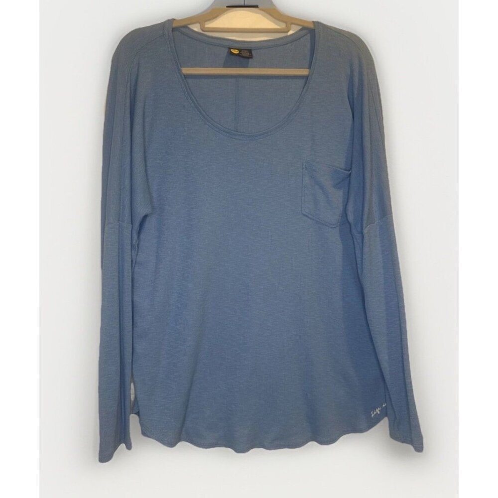 Life Is Good‎ Women’s Blue Ribbed Crewneck Long Sleeve Knit Pocket Shirt Top XL